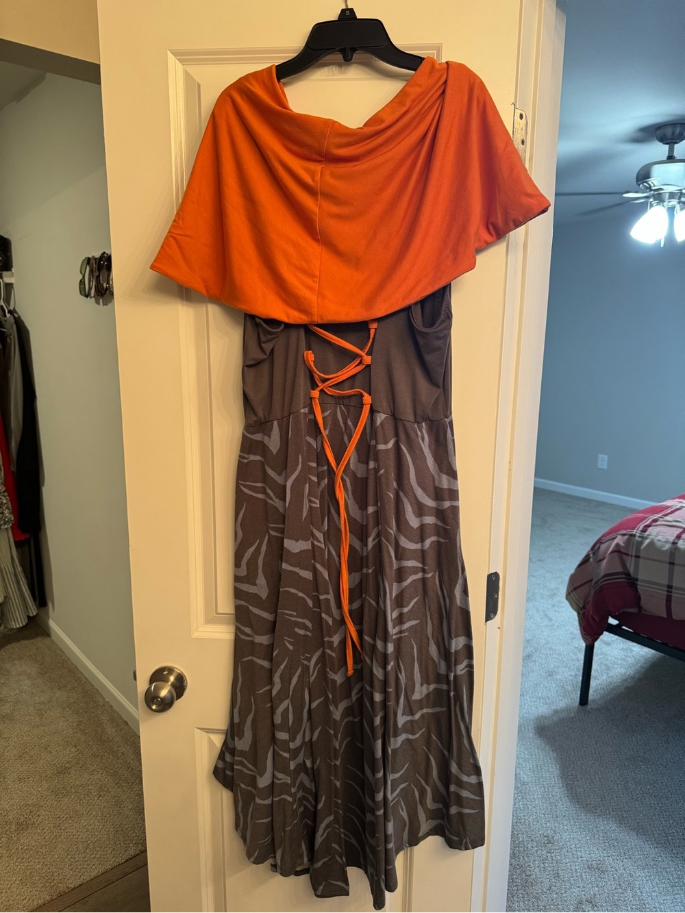 Her Universe Orange and Brown High-Low Draped Layered Dress - Picture 2 of 3